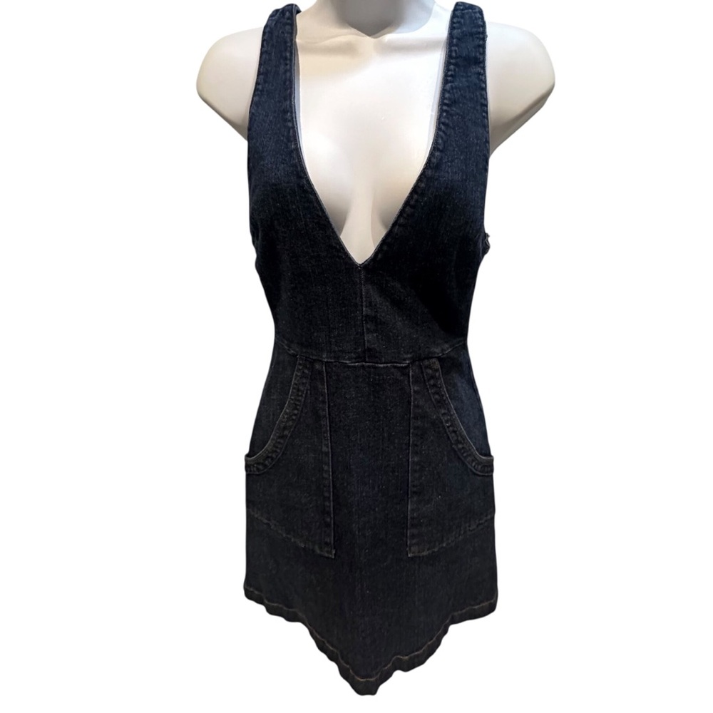 Reformation Denim Jean Mini Dress Jumper Plunging Neckline Size 6